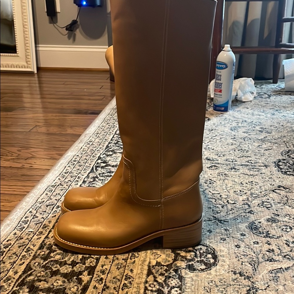 Tan Leather Heeled Boots with Sleek Design